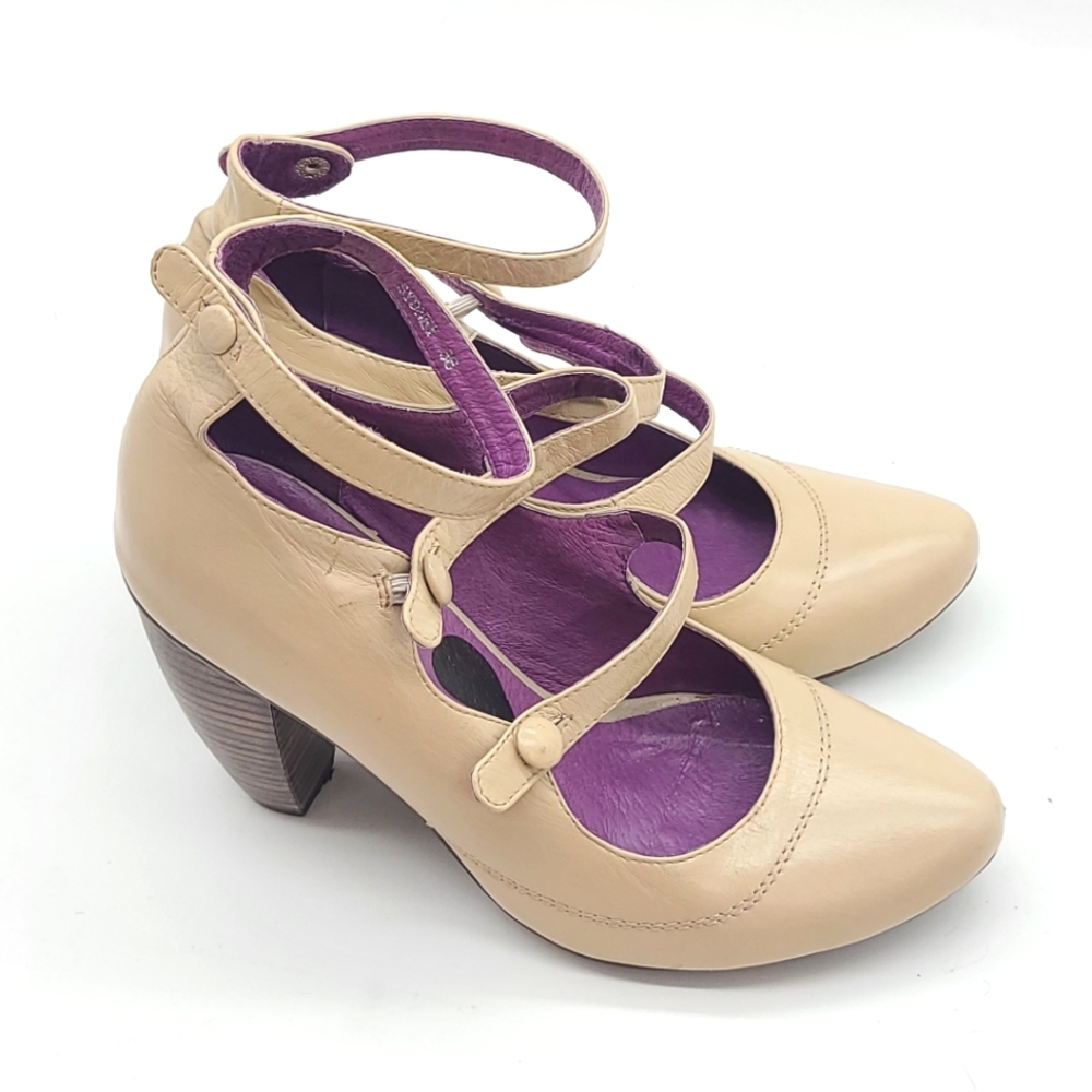 Jump Beige Strappy Heels with Purple Lining